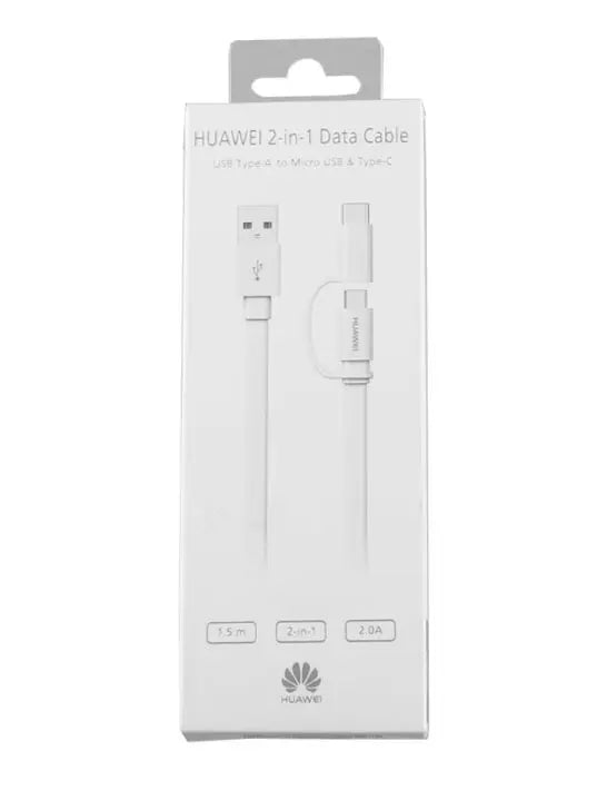 Huawei 2in1 USB A to Micro USB & USB C kaapeli 2A, 1.5m, valkoinen