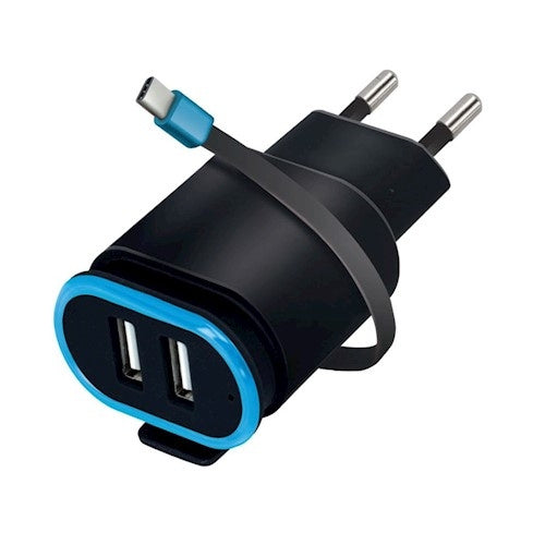 Forever Dual USB laturi with USB C kaapeli 2,4A, 20cm