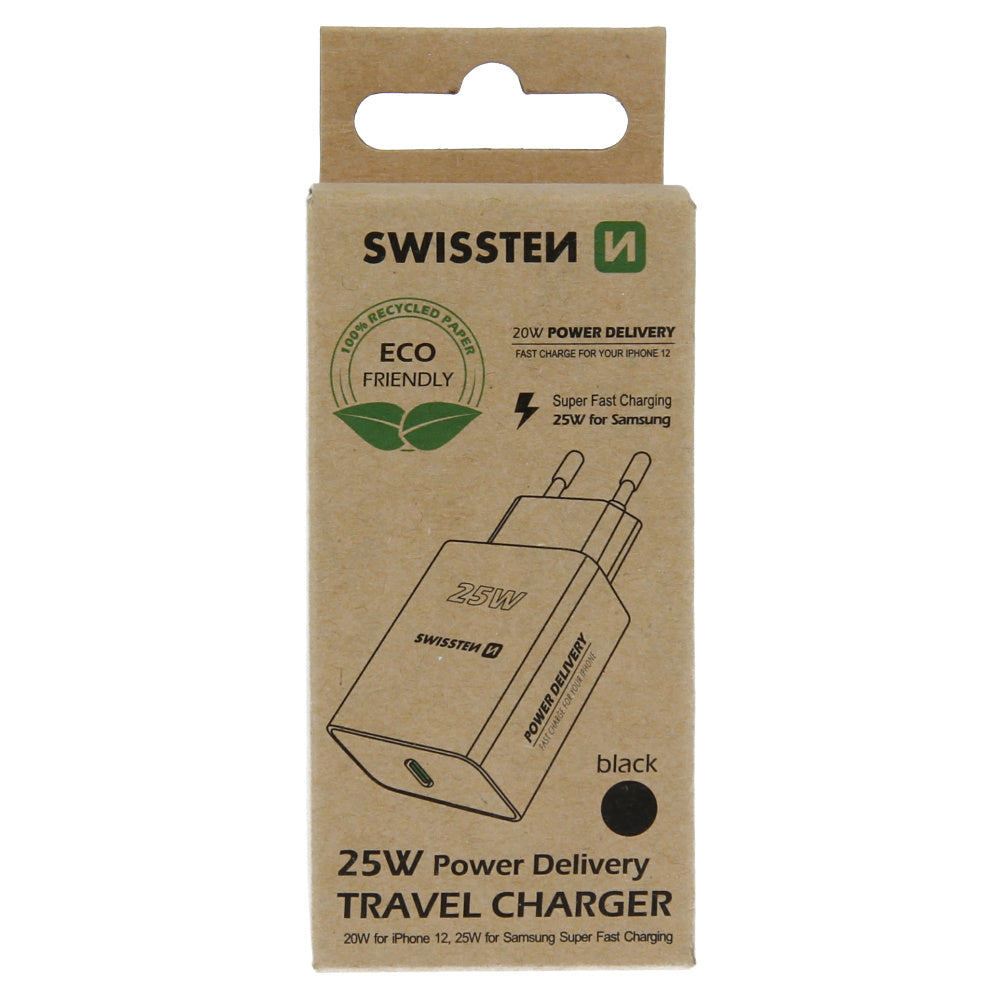 Swissten USB-C Travel Charger (25W) (Eco Packing), black