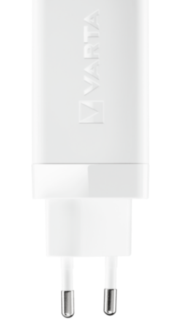 VARTA 65W GaN laturi USB-C x2 ja USB-A - valkoinen