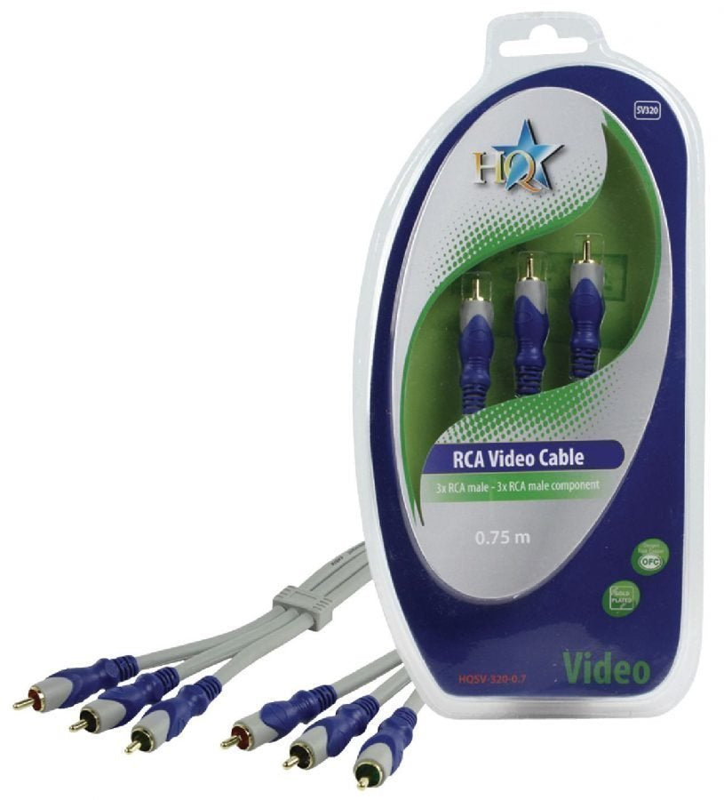 RCA AV cable, 3xRCA Male-3xRCA Male, 0.75M grey