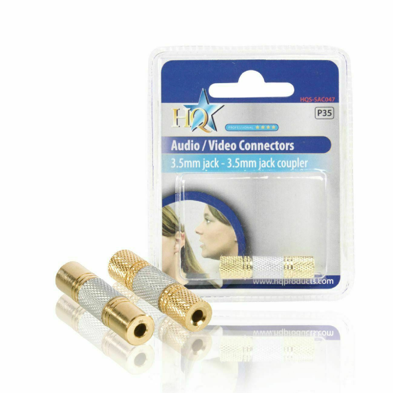 HQ Audio connector 3.5 mm female - female, Gold metal