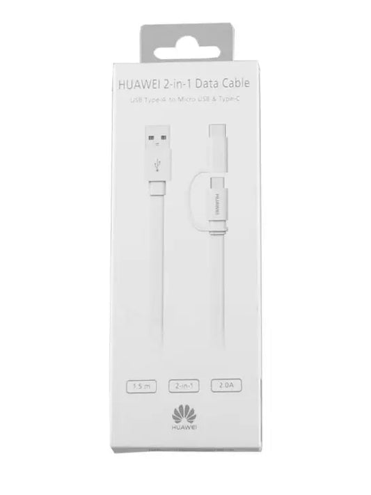 Huawei 2in1 USB A to Micro USB & USB C kaapeli 2A, 1.5m, valkoinen