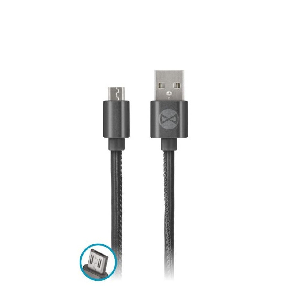 Forever Leather Micro USB kaapeli 2A, 1m, musta