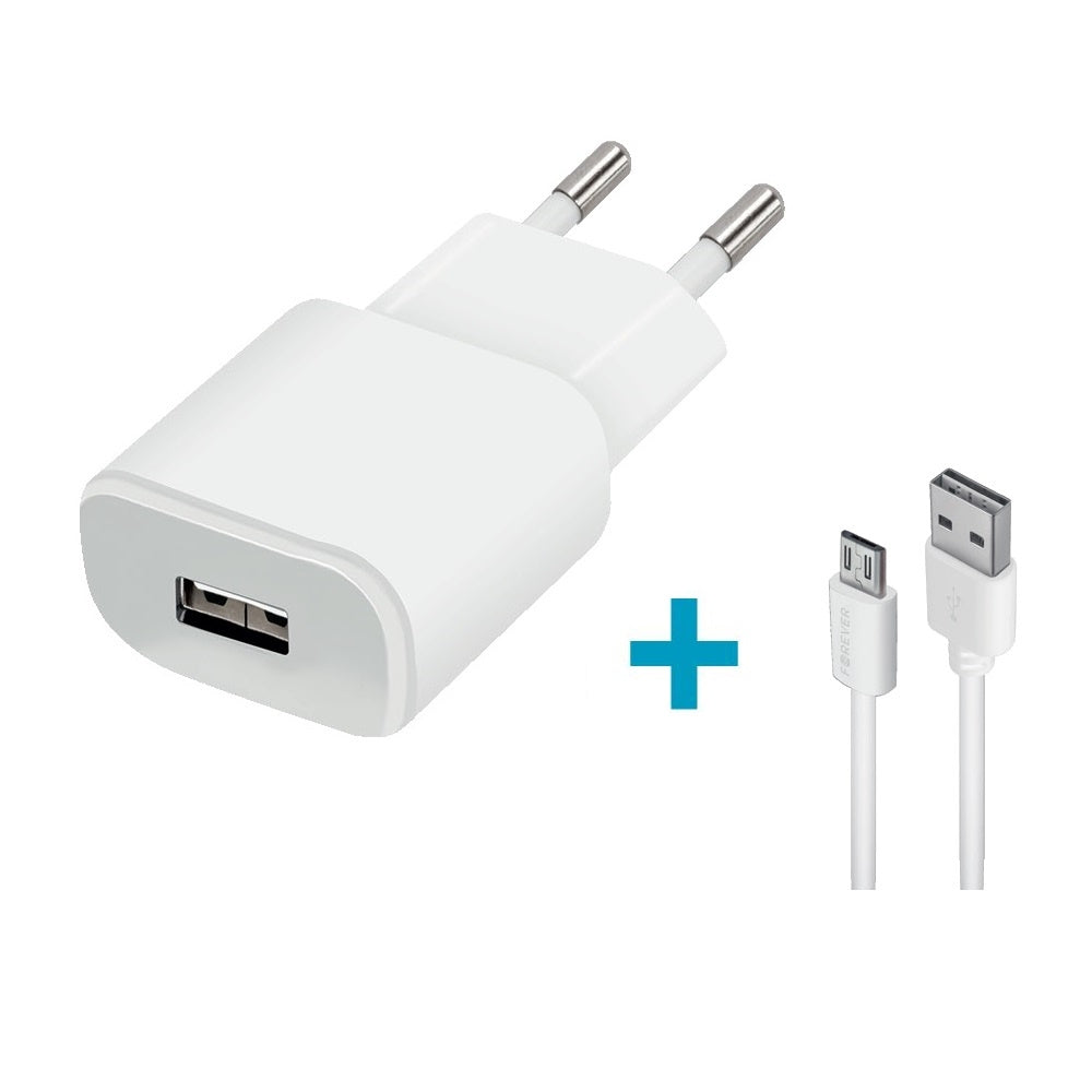 Forever USB Wall Charger + Micro USB cable, 2A, 1.2m, white