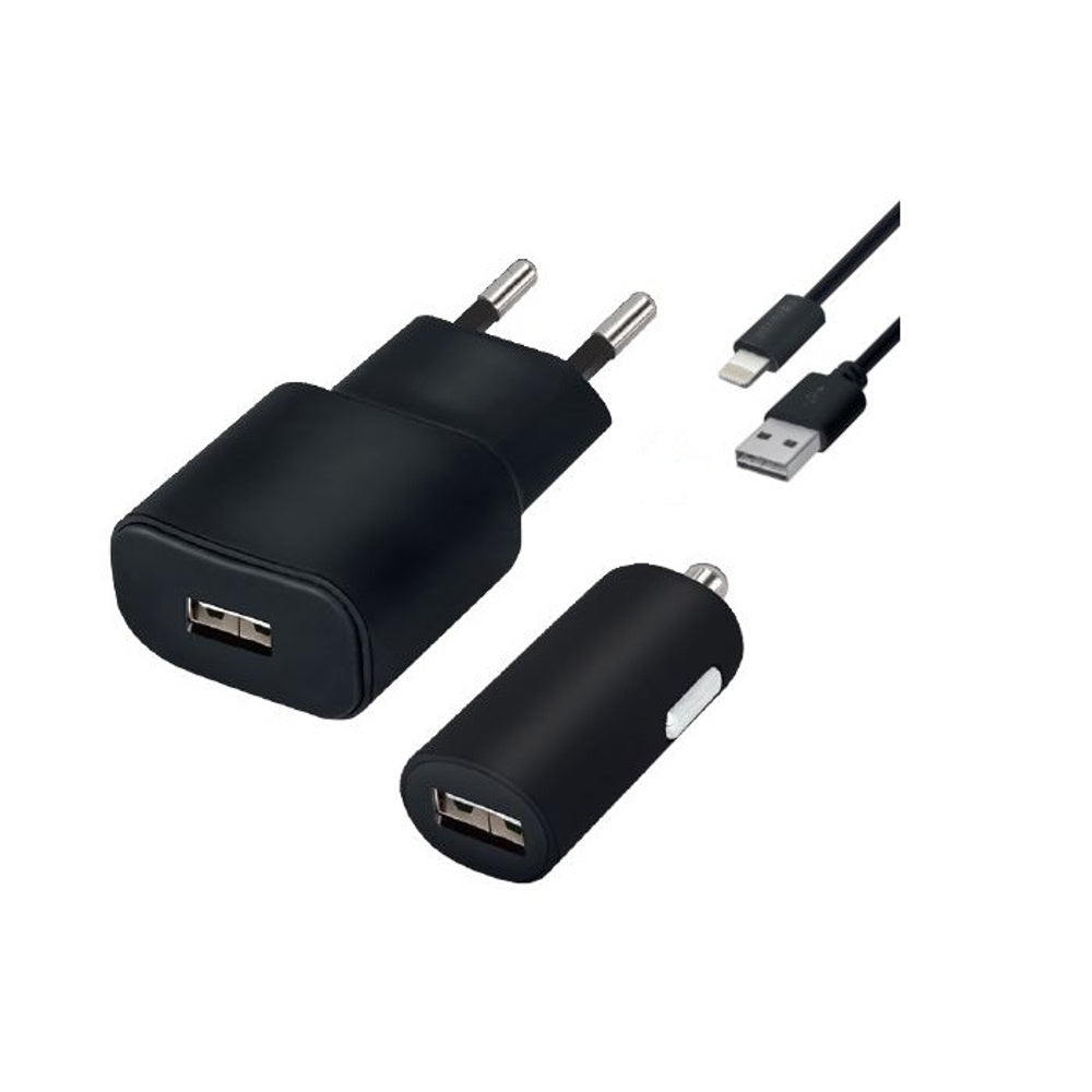 Forever USB Charging Set + Lightning cable, 1A, 1.2m, black