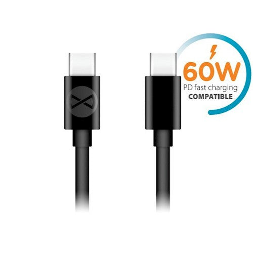 Forever USB C to USB C kaapeli, PD3.0 60W, 1m, musta