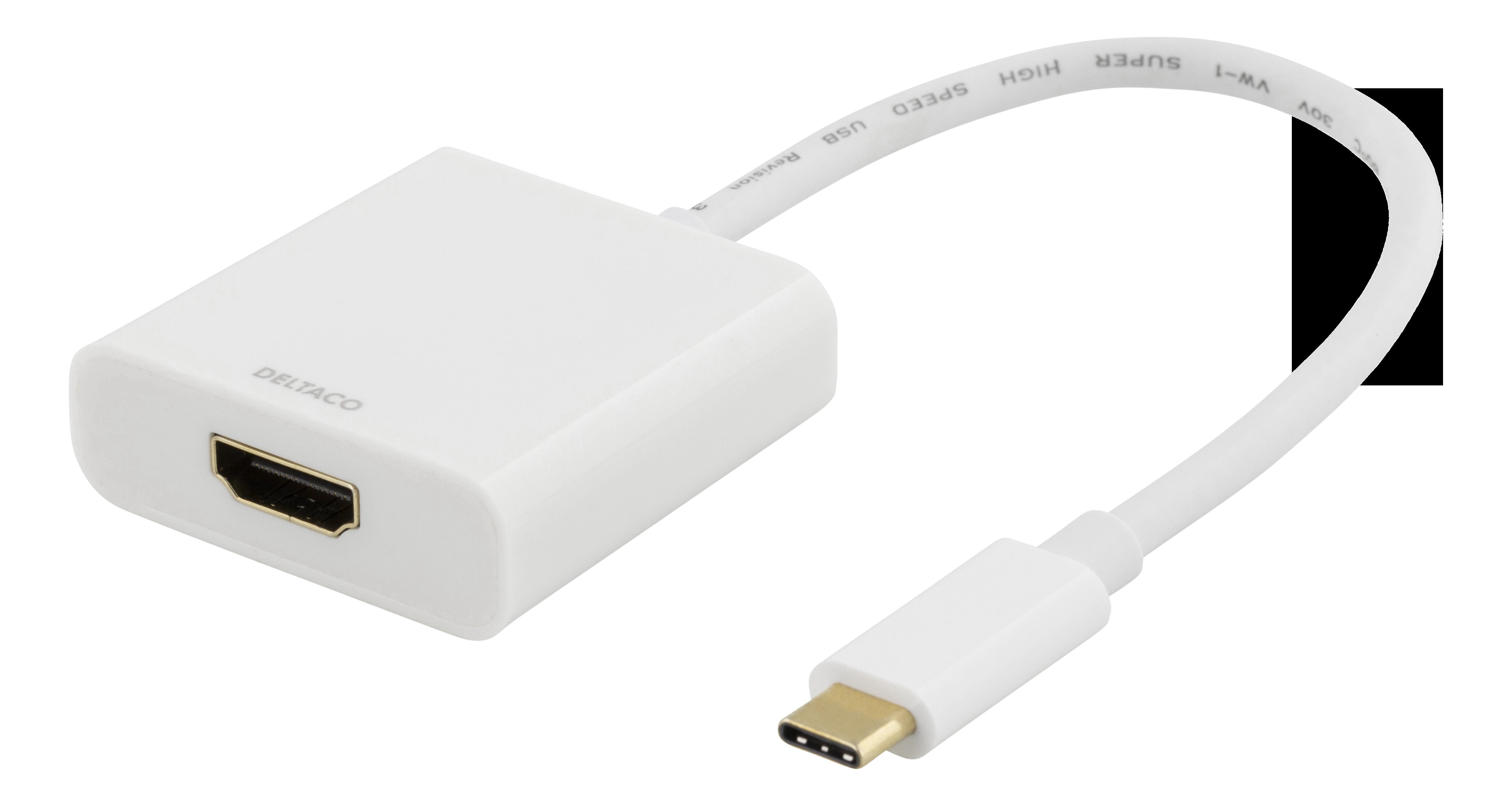 Deltaco USB C to HDMI adapter, 4096 x 2160 at 30 Hz, white