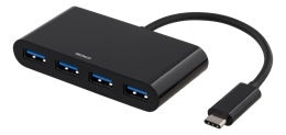 Deltaco USB C Hub, 4x USB A, 0.9A, 5Gbps, musta