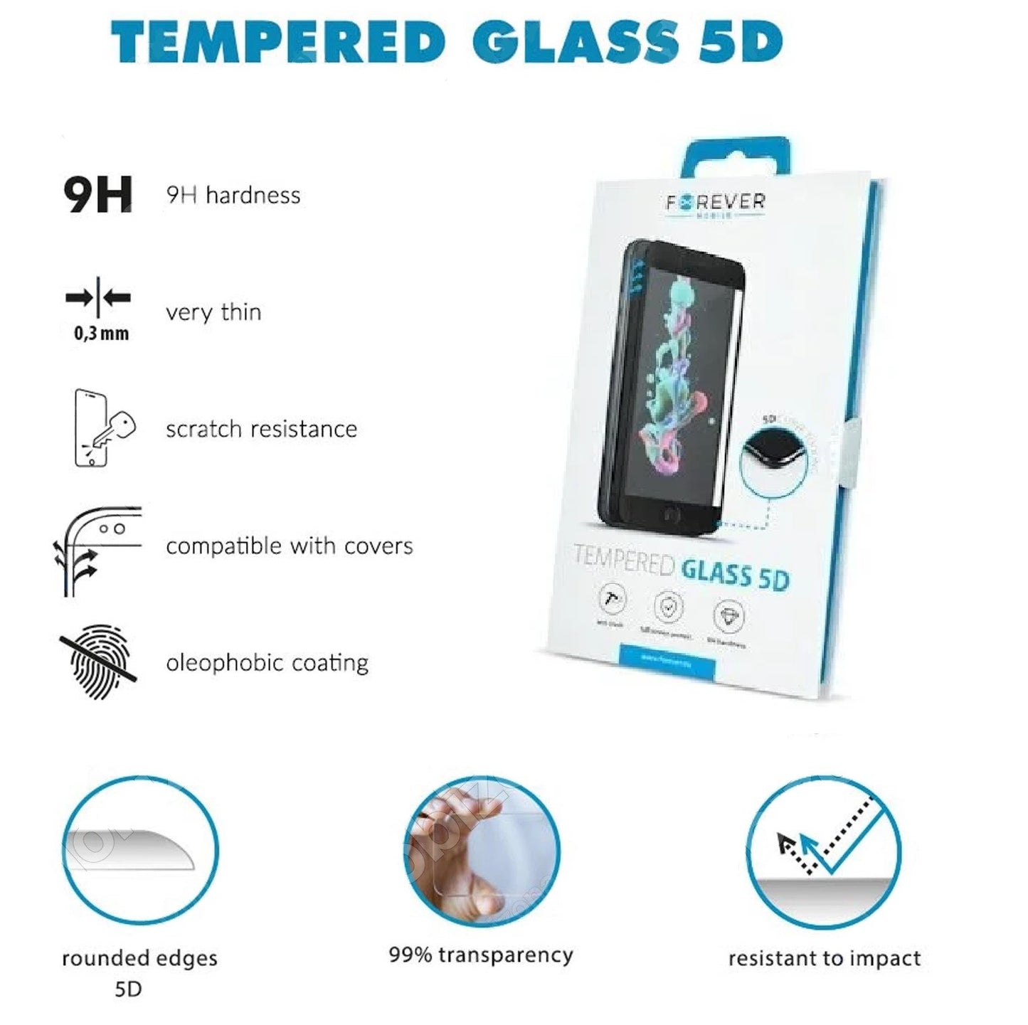 Forever Panssarilasi 5D (Musta) Huawei P Smart 2021 / Y7A / Honor 10X Lite