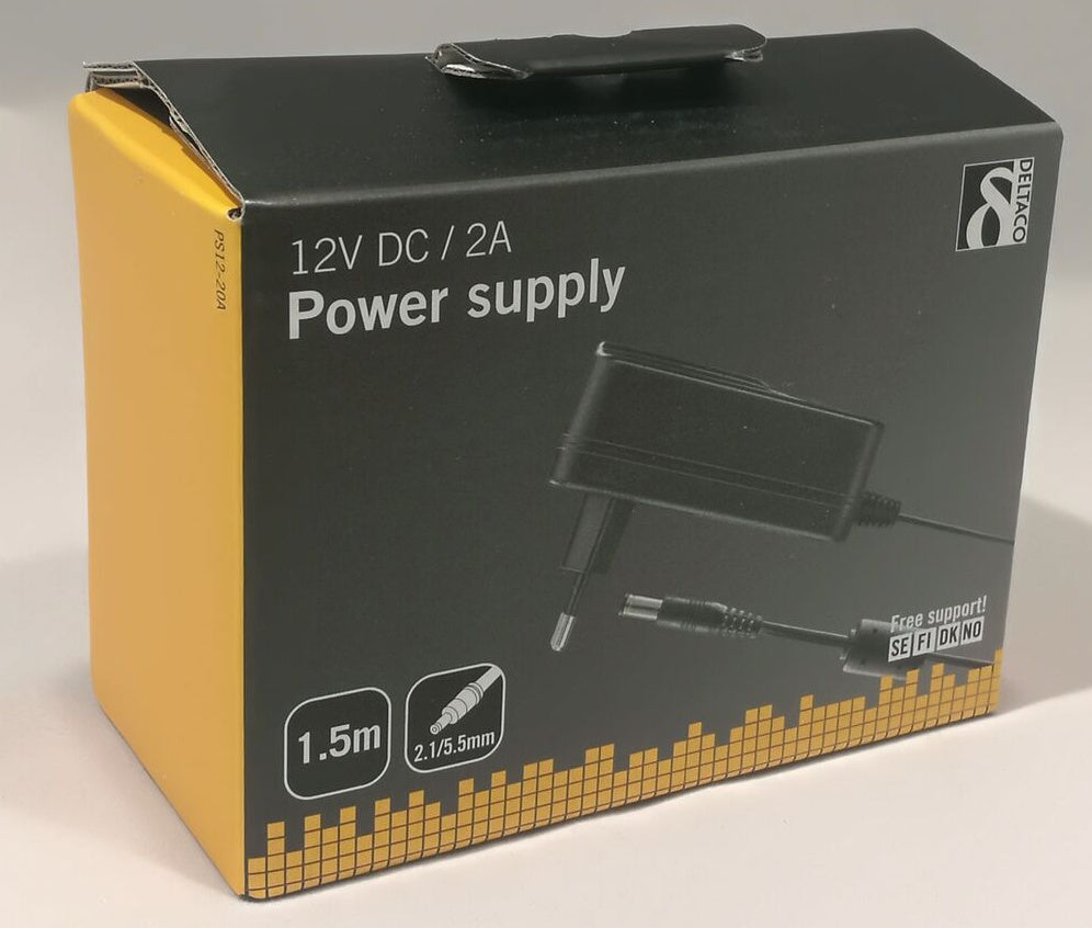 Deltaco Power Supply 12V, 2A, 2.1 x 5.5mm, 1.5m