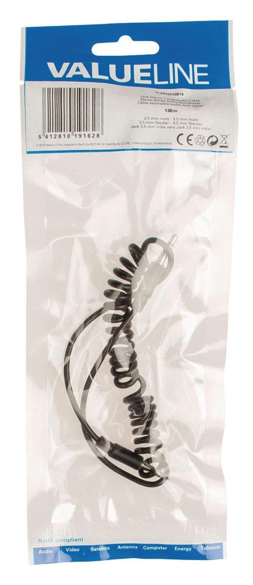Valueline 3.5mm Jack stereo audio spiral cable - black - 1M