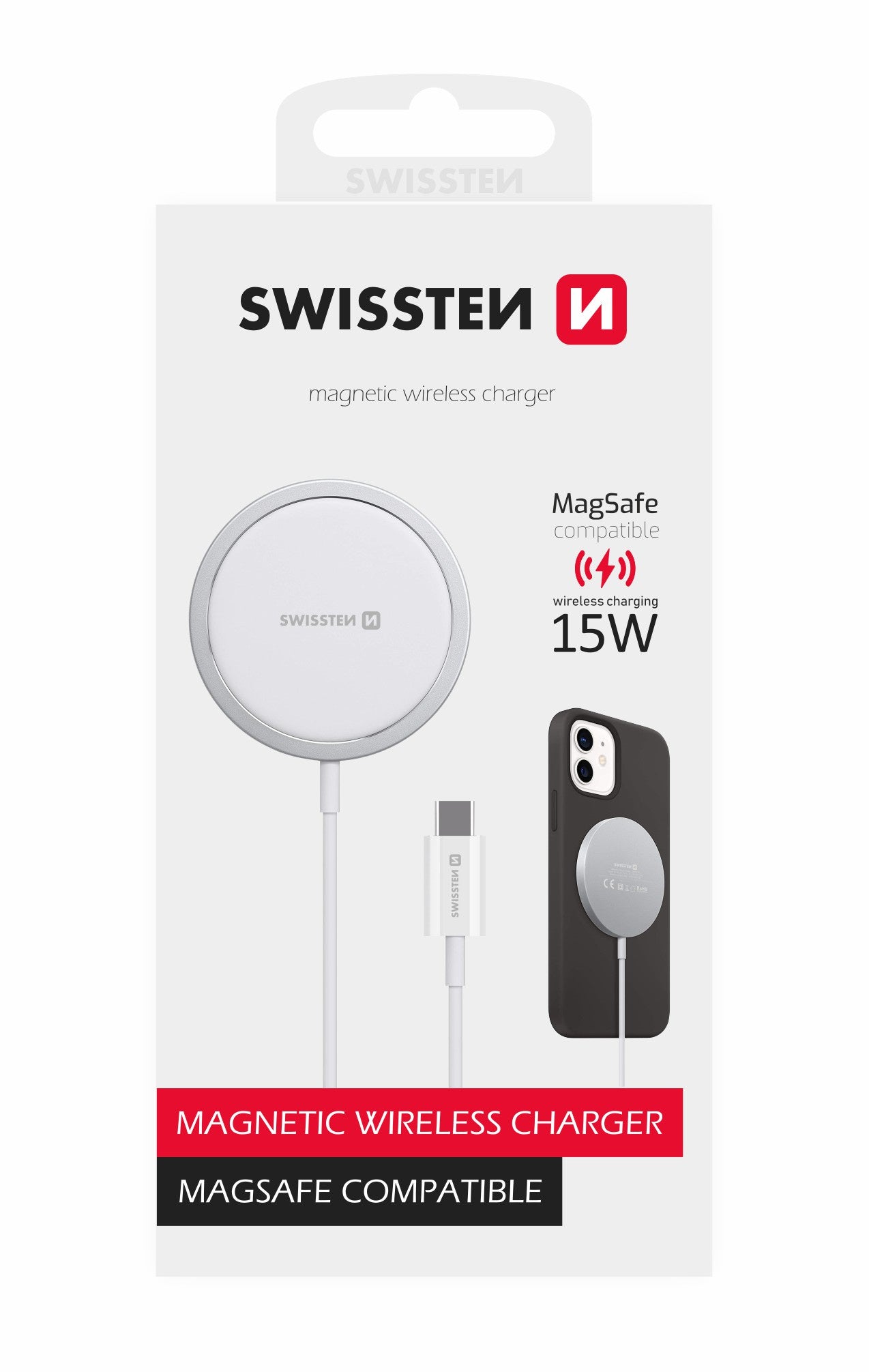 Swissten Wireless Magsafe Charger 15W, white