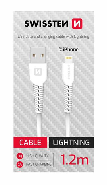 Swissten USB A - Lightning kaapeli 1.2m, 2A, valkoinen