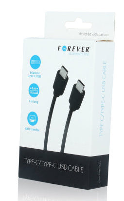 Forever USB 2.0 Type-C to Type-C kaapeli, 1m, musta