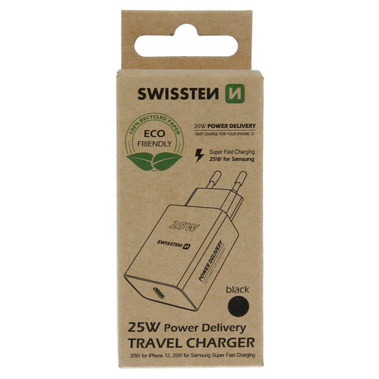 Swissten USB-C Travel Charger (25W) (Eco Packing), black