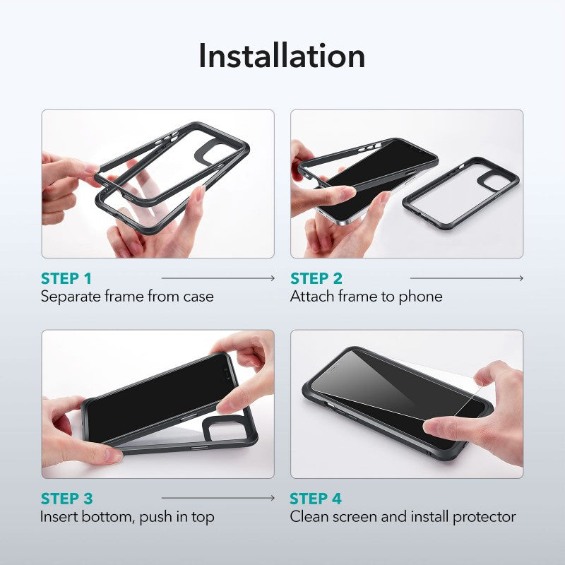 ESR Alliance 2in1- Black Frame Case + 2 Panssarilasit Screen Protectors iPhone 12 Pro Max