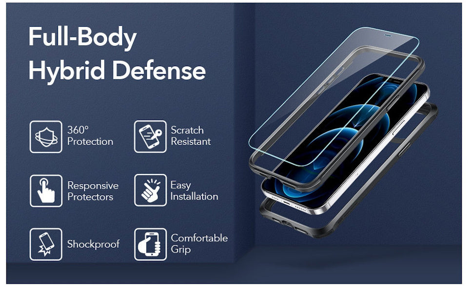 ESR Alliance 2in1- Black Frame Case + 2 Panssarilasit Screen Protectors iPhone 12 Pro Max