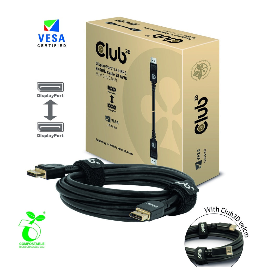 Club 3D DisplayPort 1.4 HBR3 8K60Hz Kaapeli M/M 3m