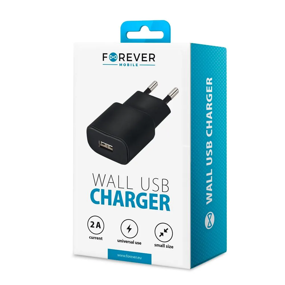 Forever Mobile Wall USB Charger 2.1A - musta