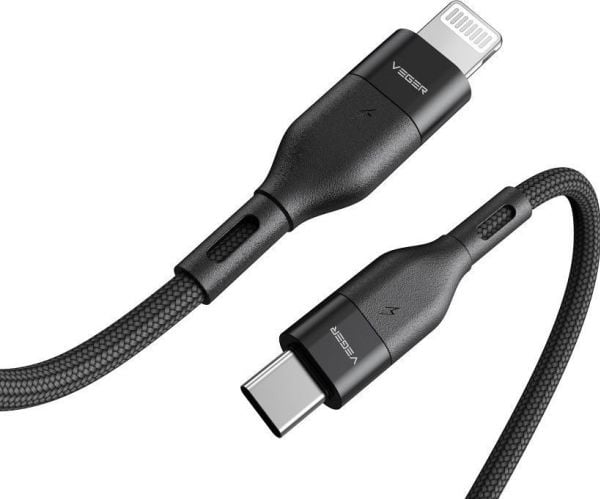 Veger USB-C Lightning kaapeli 27W PD3.0 1.2m musta