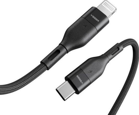 Veger USB-C Lightning kaapeli 27W PD3.0 1.2m musta