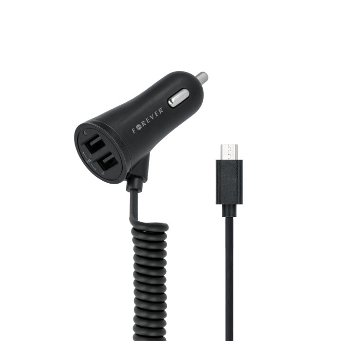 Forever Car Charger with Micro USB cable + 2x USB, 3,4A, 1m, black - DigiShopGroupOY