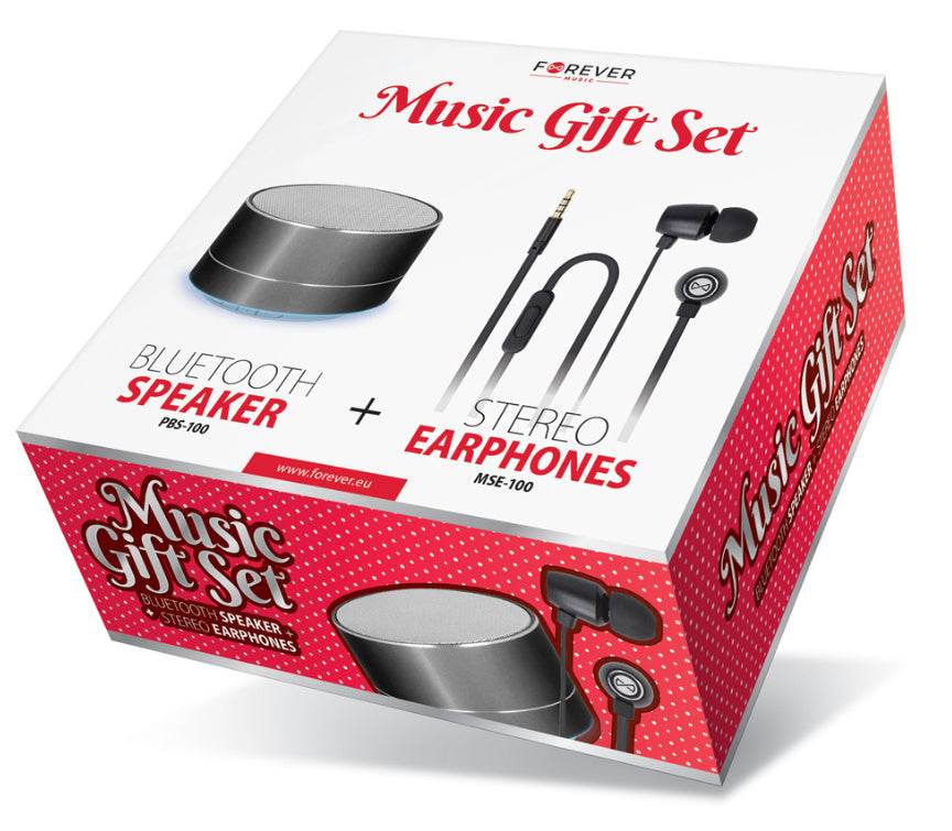 Forever Music Gift Set, Bluetooth Speaker & Headphones, black - DigiShop
