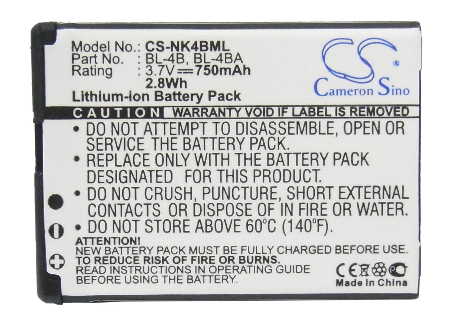CS-NK4BML BL-4B, BL-4BA, NOKIA 6111, 750 mAh Battery - DigiShop
