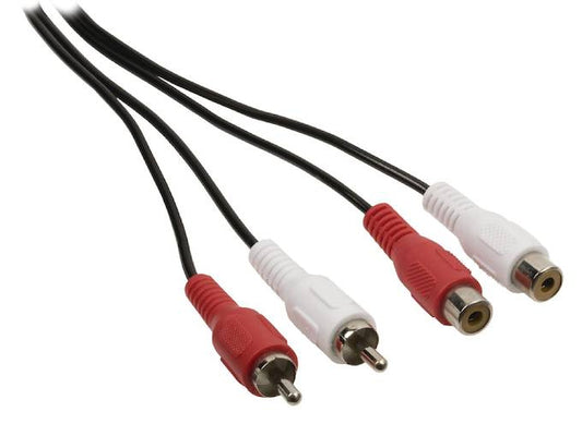 Valueline Stereo RCA Äänijatkokaapeli,  2xRCA uros-2xRCA naaras, 10M