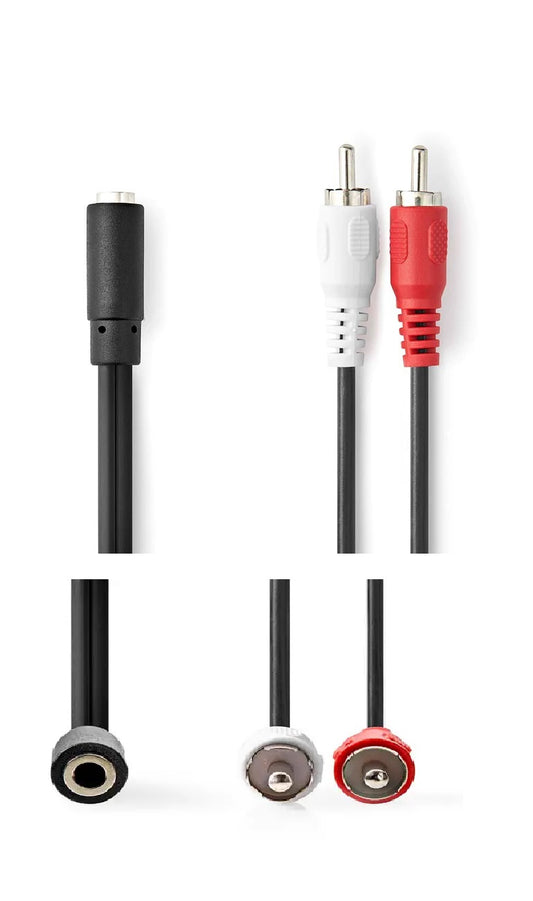 Valueline Stereoliittimellinen äänisovitinkaapeli, 2xRCA uros- 3,5mm naaras, 20cm musta