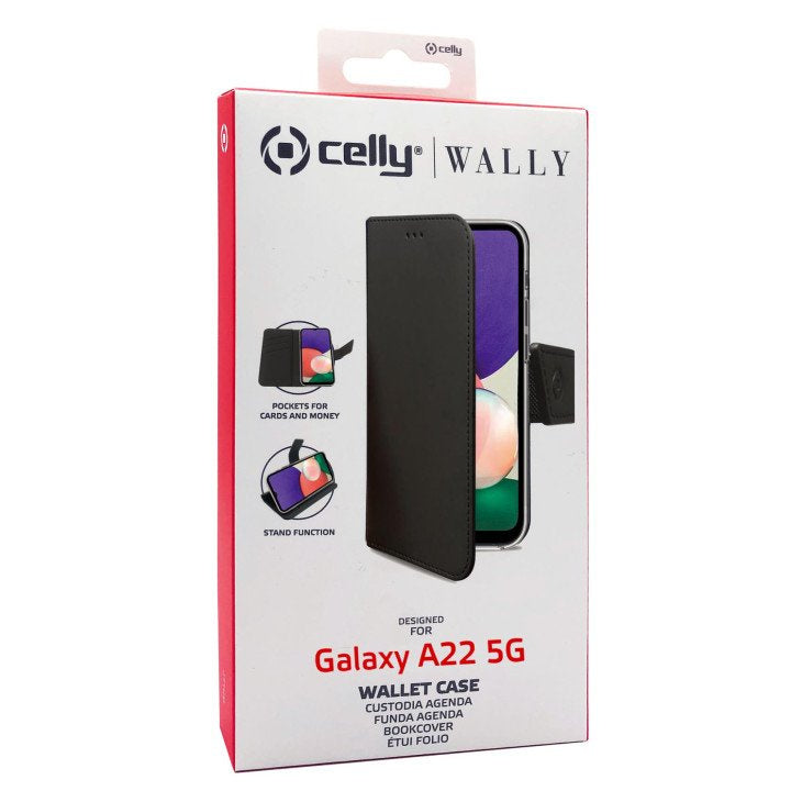 Celly Wally Lompakkokotelo Samsung Galaxy A22 5G, Musta