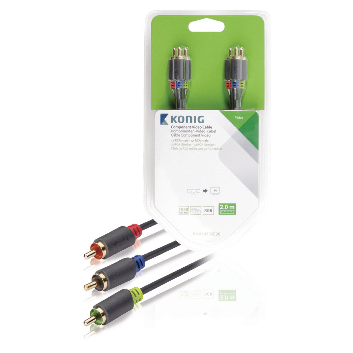 KONIG Composite-AV cable, 3xRCA Male-3xRCA Male, 2M black