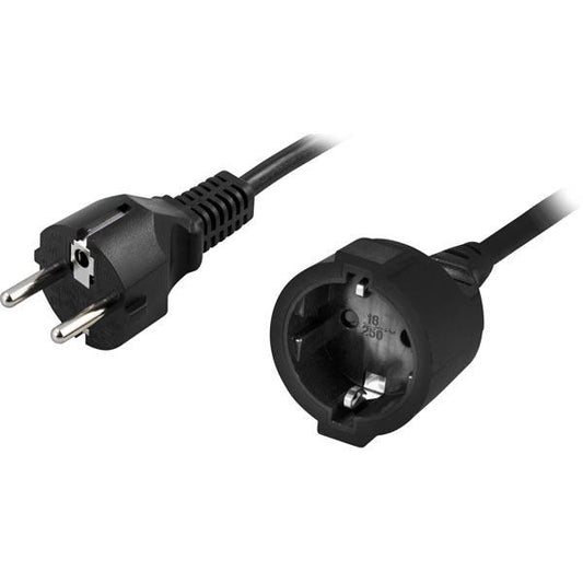 Deltaco Grounded 5m Extension Cable, Angle CEE 7/7 - Straight Schuko CEE 7/4 - Black