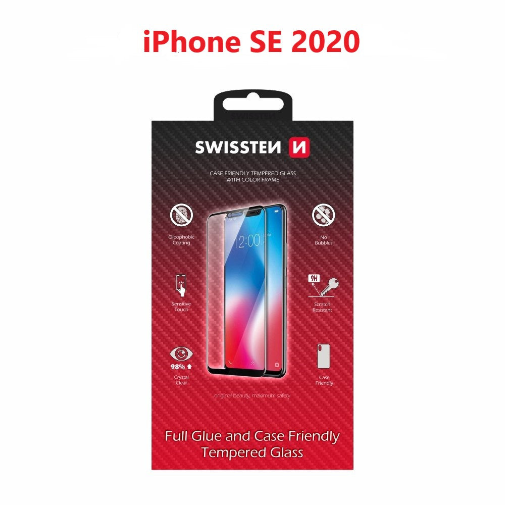 Swissten Panssarilasi iPhone SE 2020 / SE 2022 (Full Shield) - Musta