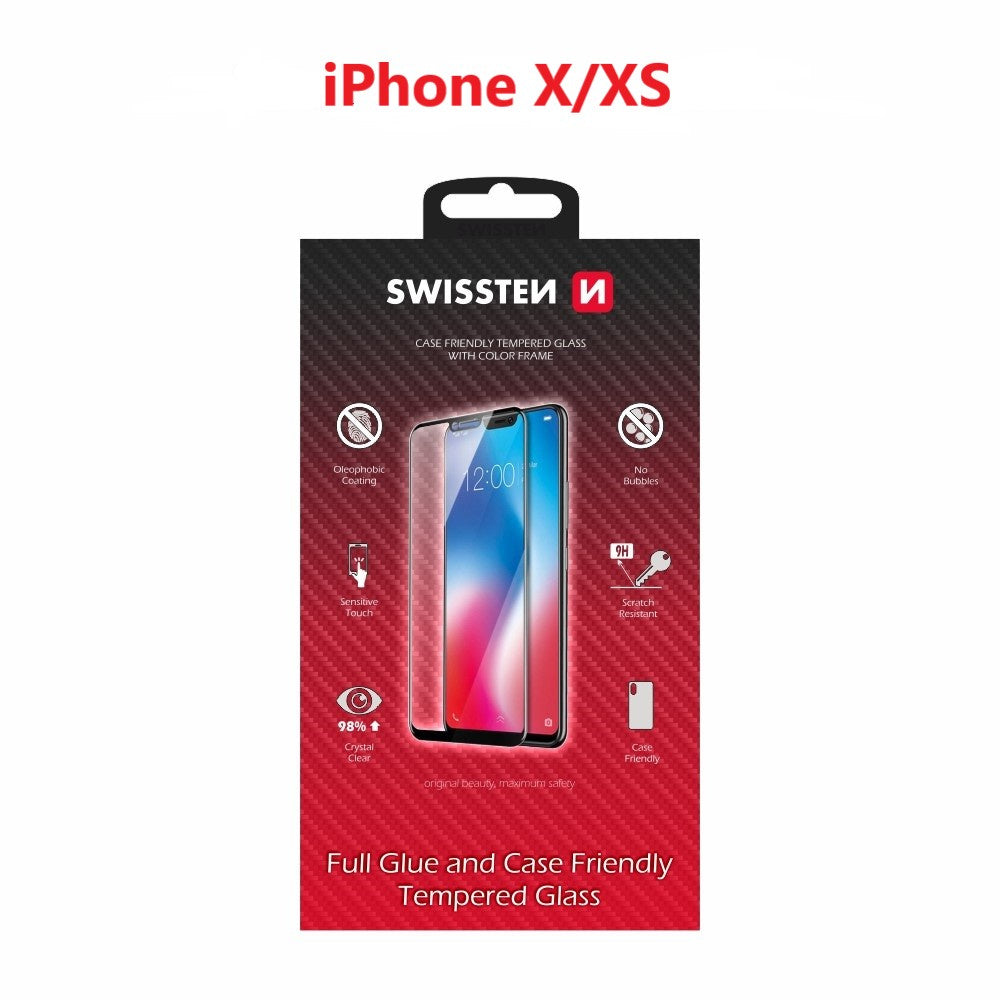 Swissten iPhone X / iPhone XS Tempered Glass (Full shield), black