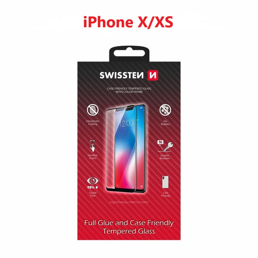 Swissten iPhone X / iPhone XS panssarilasi (Full shield), musta